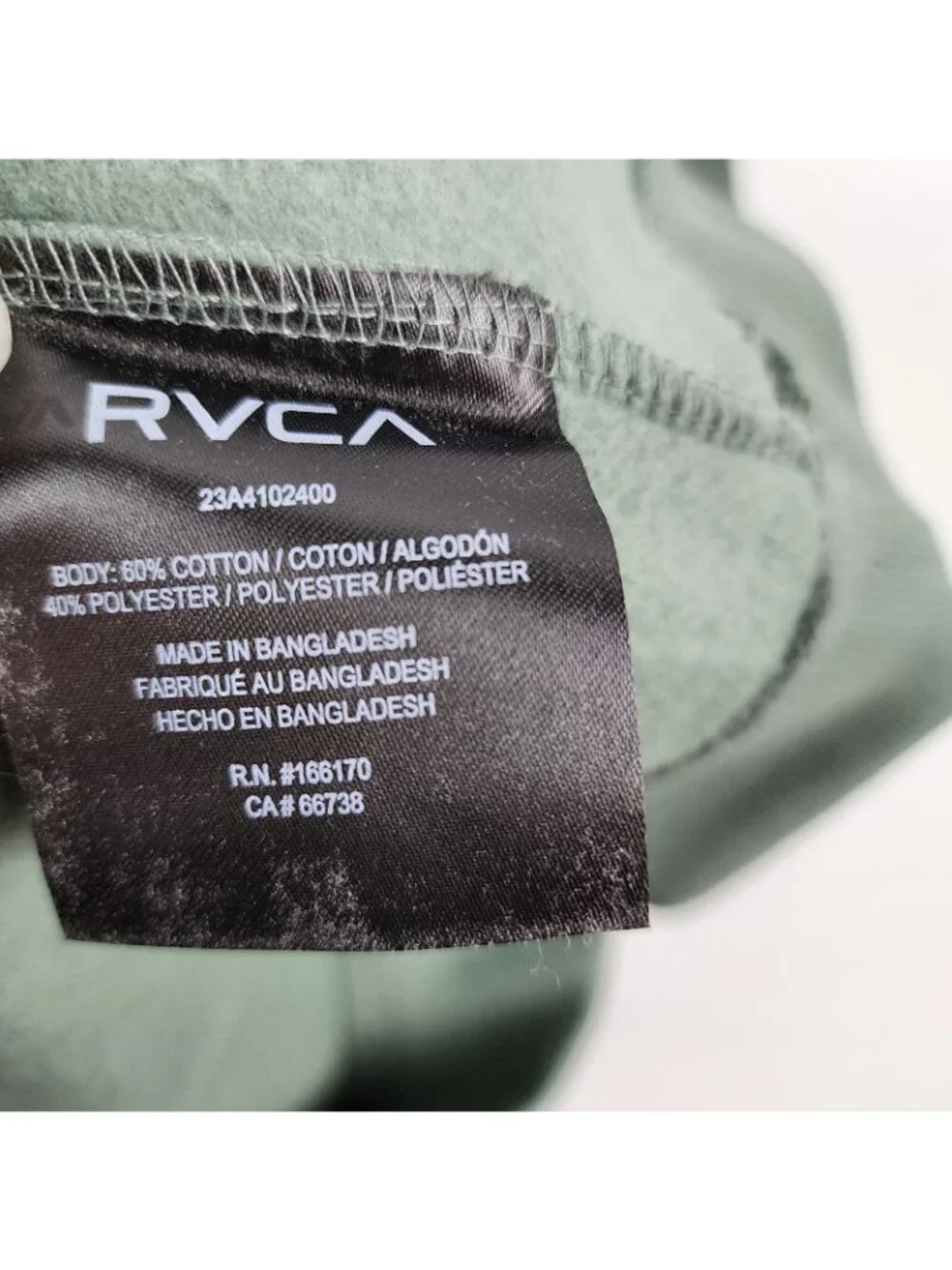 RVCA Hoodie Mens Medium Green Fleece Sweatshirt Logo NWT